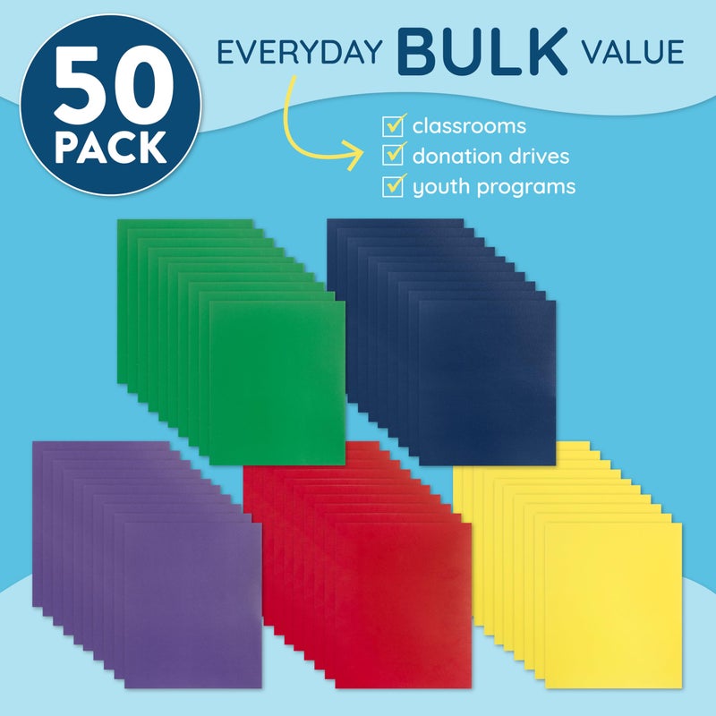 Blue Summit Supplies 50 Two Pocket Folders with Prongs Bulk, 3 Prong Folders with Pockets Bulk, Paper 2 Pocket, Designed for Office and Classroom Use, Assorted 5 Colors - Image 2